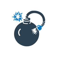Bomb with lit fuse icon with white background