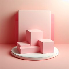 Minimal three pink cubes podium and stage for product or cosmetics advertising with background