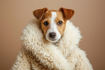 Obraz premium Cute Jack Russell Terrier Wrapped in a Fluffy Blanket