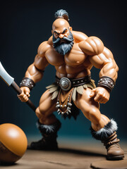Fototapeta na wymiar muscular barbarian warrior figure toy