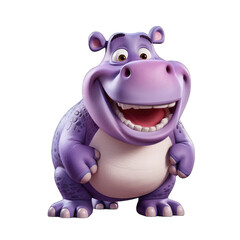 Hippopotamus cartoon character on transparent Background
