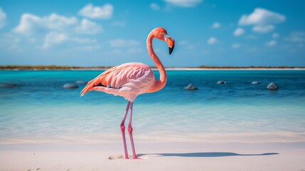 Pink flamingo on the beach from Aruba