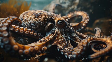 Intricate Patterns and Textures of Octopus Underwater