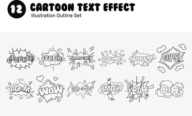 Cartoon Text Effect Outline Illustration Set	