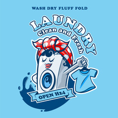 washing machine cartoon woman washerwoman laundry graphics
​