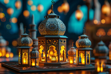 Obraz premium ramadan Kareem, Ramadan crescent moon, Eid Mubarak Islamic festival social media banner and Eid Mubarak Post Template, islam