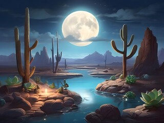 night landscape with moon, generative AI