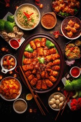 Different Chinese food top view