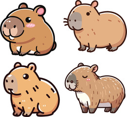 set collection cute kawaii capybara vector