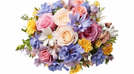 Wedding bouquet isolated on white. Fresh, lush bouquet of colorful flowers. large bouquet of multicolored flowers of different species