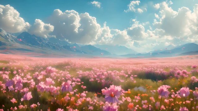 ピンクの花畑の風景,Generative AI 