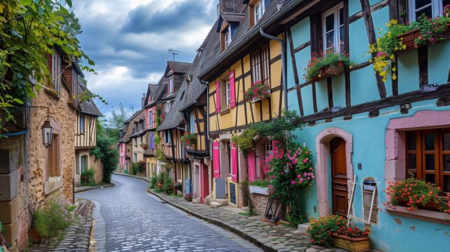 Vibrant historic half-timbered homes in one of France's most picturesque villages.