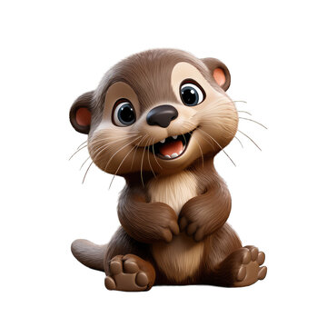 Otter cartoon character on transparent Background