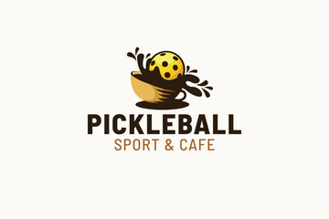 pickleball and cafe logo pickleball and cafe logo with a ball that enters a cup of drink and making splashes