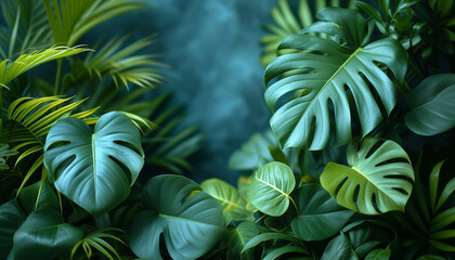 Fototapeta na wymiar A serene composition of verdant tropical leaves, showcasing nature's intricate patterns and vibrant life.