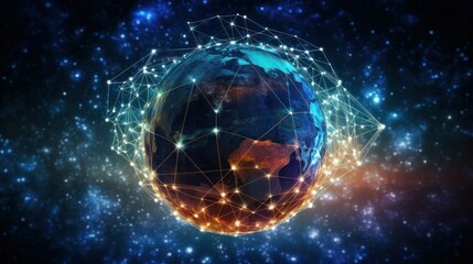 Obraz premium Communication technology for internet business. Global world network and telecommunication on earth cryptocurrency and blockchain and IoT. 