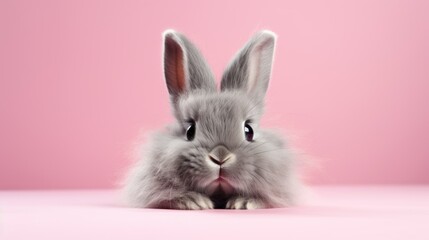 banner Easter bunny lies on a pink background. mock-up, space for text. concept of Easter, holiday, farm store