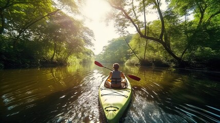kayaking on the river - obrazy, fototapety, plakaty