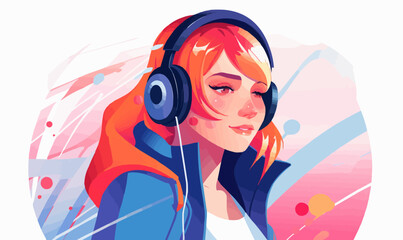 woman listening music vector flat minimalistic isolated illustration