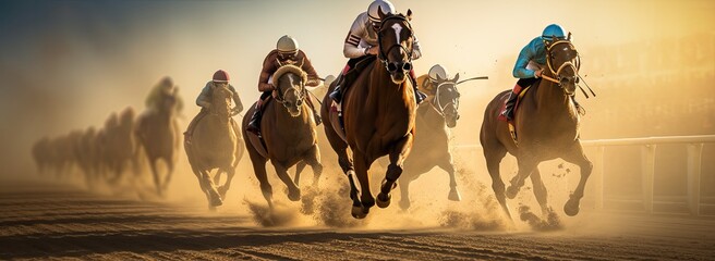 Thundering hooves: The thrill of horse racing. - obrazy, fototapety, plakaty