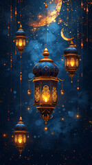 Ramadan Kareem greeting poster design with lantern