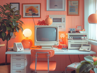 90s retro aesthetic vintage items like cassette players with nostalgic and trendy as in a teen's bedroom.