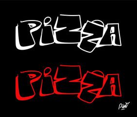 Graffiti art with the word pizza on it