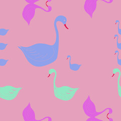 Seamless composition  swans . Hand drawn.