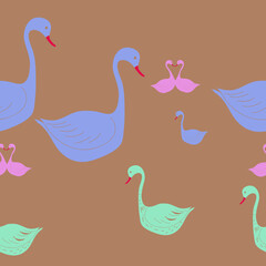 Horizontal pattern  swans . Hand drawn.