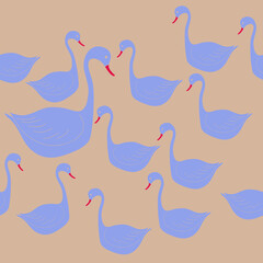 Horizontal decorative  swans . Hand drawn.
