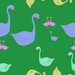 Seamless doodle  swans . Hand drawn.