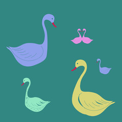 Design  swans . Hand drawn.