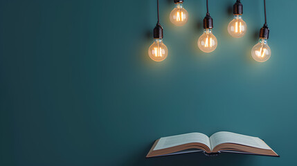 Few light bulbs above blank book, Space for text
