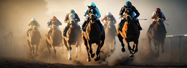 Raamstickers Thundering hooves: The thrill of horse racing. © Murda