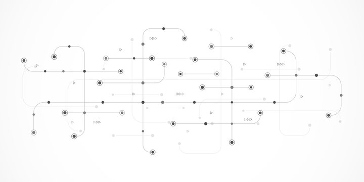 Digital technology concept with integrated circuit and network communication elements