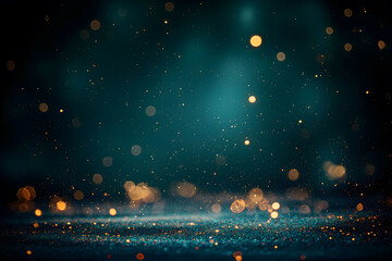 Magical Glittering Particles on Dark Blue Abstract Background - obrazy, fototapety, plakaty