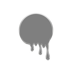 Chrome plated, liquid, round shape. Abstract dripping metal icon of liquid mercury. Aluminum mold design element isolated on transparent background. Futuristic style