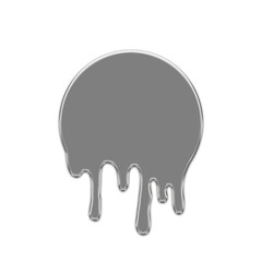 Chrome plated, liquid, round shape. Abstract dripping metal icon of liquid mercury. Aluminum mold design element isolated on transparent background. Futuristic style