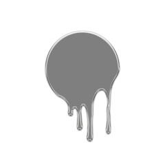 Chrome plated, liquid, round shape. Abstract dripping metal icon of liquid mercury. Aluminum mold design element isolated on transparent background. Futuristic style