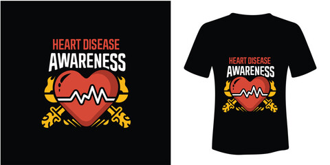 heart disease awareness for T-Shirt Design Vector Template.
