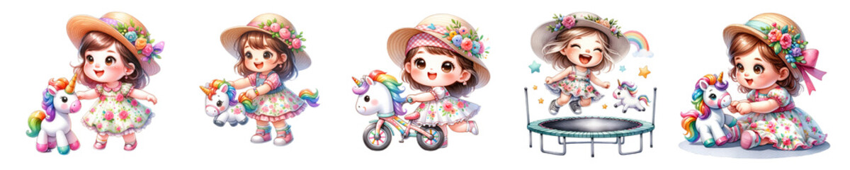 Fototapeta premium Watercolor cute unicorn on white background.