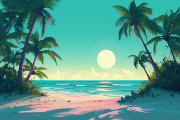 Drawing tropical beach summer background. Graphic illustration design. Generative ai.