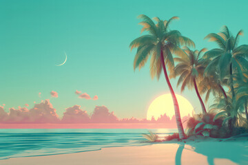 Fototapeta na wymiar Drawing tropical beach summer background. Graphic illustration design. Generative ai.