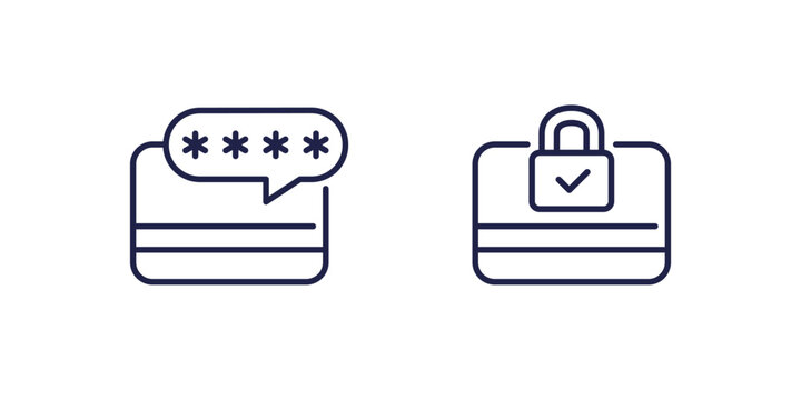 card PIN code icon, secure payment line vector