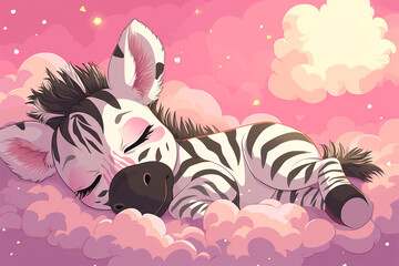 stail cartoon zebra sleeping in the clouds
