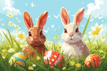 Happy Easter Eggs Basket Rose Mauve. Bunny in flower easter rust decoration Garden. Cute hare 3d mauve easter rabbit spring illustration. Holy week silly card wallpaper plush doll