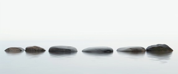 Fototapeta na wymiar Zen Path of Stepping Stones in Misty Water 
