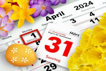 Deutscher Kalender 2024  Ostern 31. März und 1. April  Feiertage Ostersonntag und Ostermontag