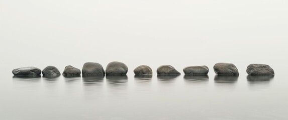 Obraz na płótnie Canvas Zen Path of Stepping Stones in Misty Water 