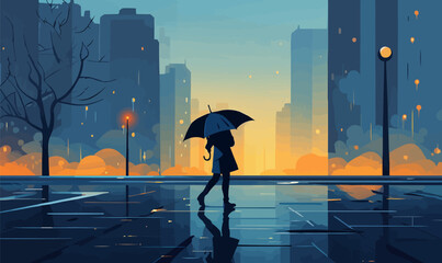 walking in the rain vector flat minimalistic isolated illustratio - obrazy, fototapety, plakaty